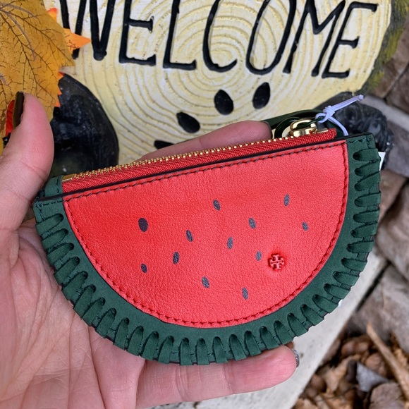 Authentic TORY BURCH Leather/beads watermelon top zip wristlet - Picture 3 of 12